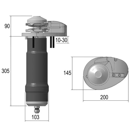 Bagfra billede af Lofrans XP800 ankerspil med tilslutning til 12v strøm