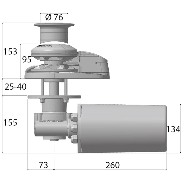 Frontansigt af Lofrans ankerspil X2 krom med detaljerede knapper