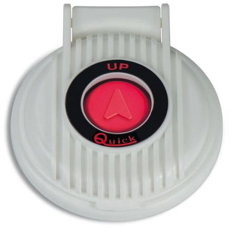 Quick fodkontakt til ankerspil, set forfra i hvid farve, mål 85×77×17 mm.