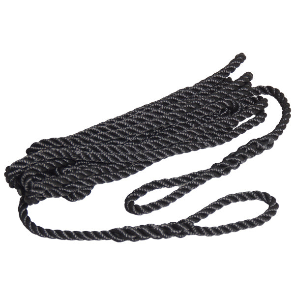 Robline fenderline i sort, 3-slået 8mm x 2m, set forfra