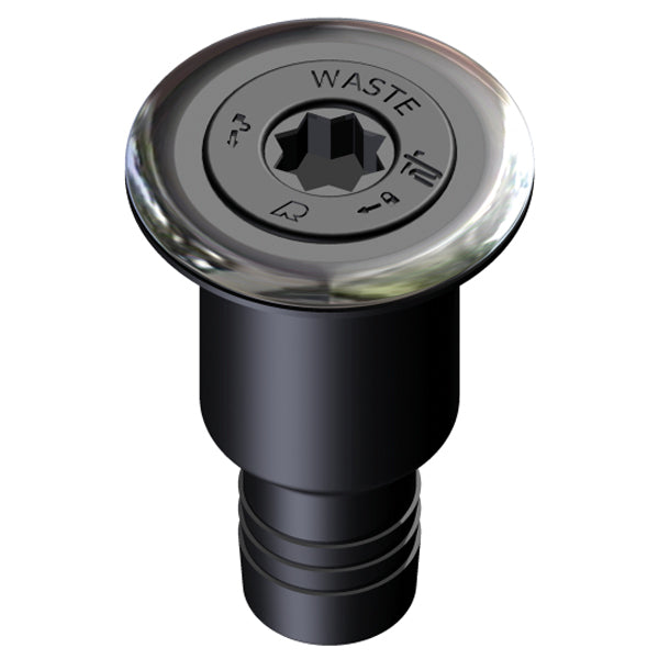 Rutgerson dækspåfyldning waste 50 mm set fra siden, med metalfinish.