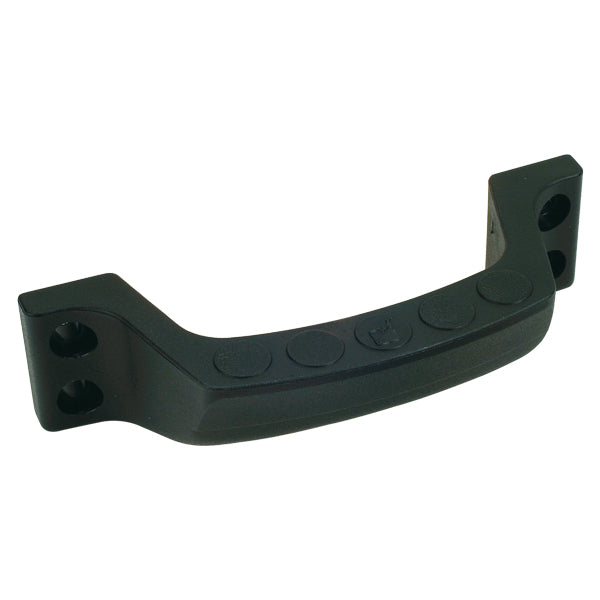 Roca håndtag i sort plast set fra siden, 164x42mm.