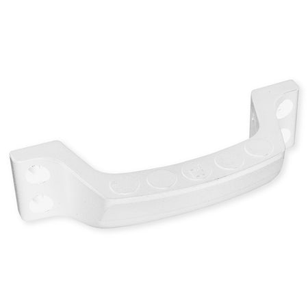 Roca håndtag og fodtrin i hvid farve, monteret på båddeck.