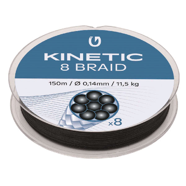 Kinetic Cyber Braid 8 i rulle, 150 meter, 0,14 mm tyk snøre.