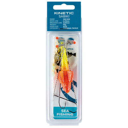 Kinetic Sabiki Pro fladfisk 90g, hængende fra en fiskeline