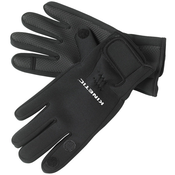 Kinetic neoprene handske i sort med full finger design, vist fra siden