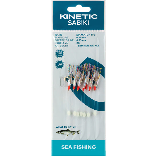 Kinetic Sabiki sildeforfang MaxCatch Fishskin multi #6 med flere kroge i naturlige farver