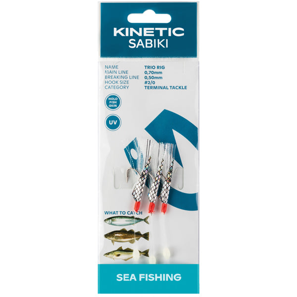 Kinetic Sabiki Trio forfang med hvid flash til makrel og torsk