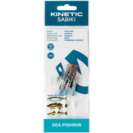 Kinetic Sabiki Trio forfang med rød og blå flash til makrel og torsk