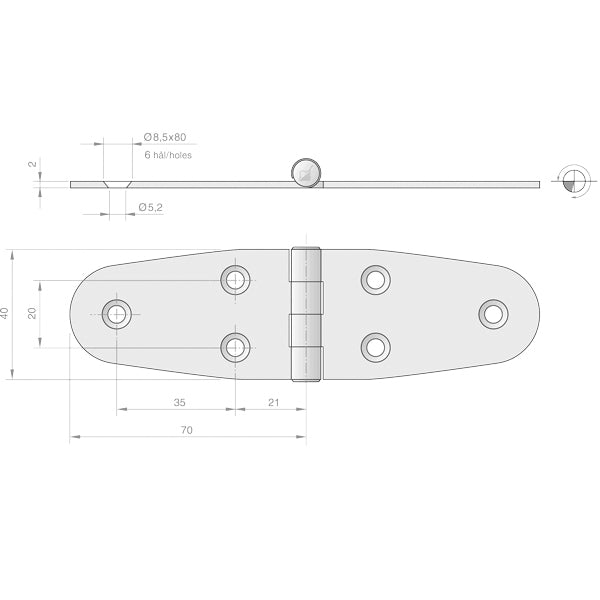 Roca hængsel monteret på båd, viser dets anvendelse