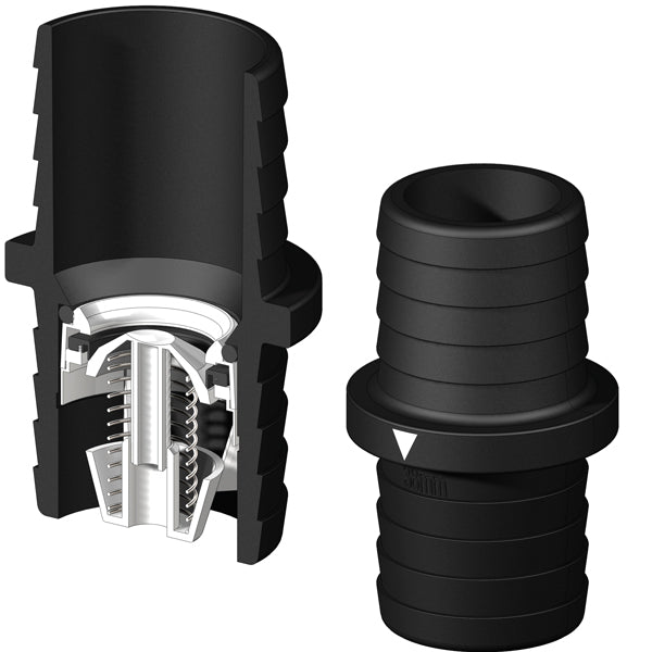 Trudesign kontraventil 19mm set fra siden, klar til montering.