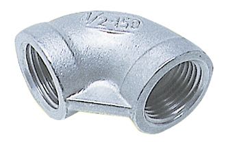 1852 90° bøjning i rustfrit stål set forfra med gevind.