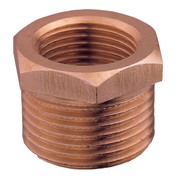 Guidi nippelmuffe i bronze, vises foran hvid baggrund.