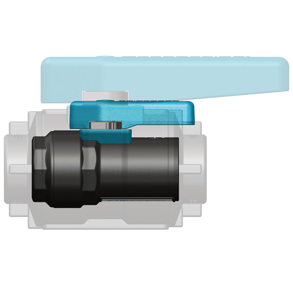 Bagfra visning af Trudesign kuglehane compact 3/4" med åbnet greb