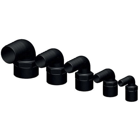 Trudesign 90° slangestuds med sort finish, set fra siden