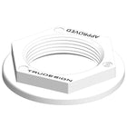 Trudesign møtrik 3/4" i hvid plast, til skroggennemføring, set fra siden.