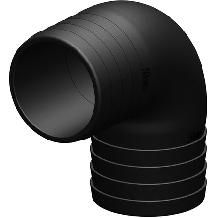 Trudesign 90° vinkelstykke i sort plast, set fra siden.