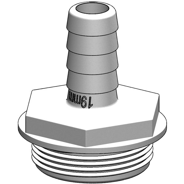 Trudesign slangestuds 1 1/2" i hvid plastik, klar til installation ved y-ventil.