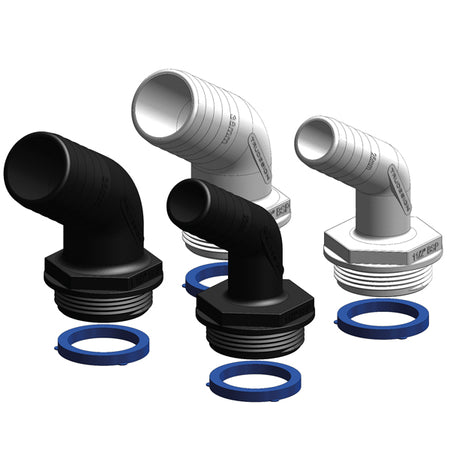Trudesign Aquavalve slangestuds hvid i 120° vinkel, viste fra siden.