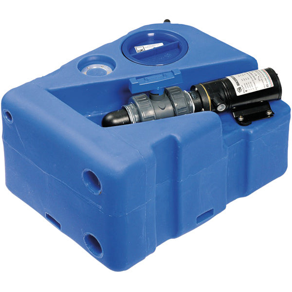 SeaTec septiktank på 40 liter med 12v macerator, set forfra.