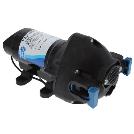 Jabsco Parmax pumpe 12V til QF E2 set fra siden med tilslutninger