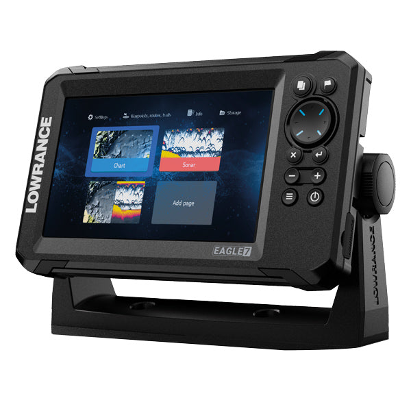Close-up af Lowrance 7 Splitshot HD skærm i brug