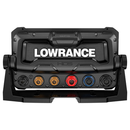 Bagfra visning af Lowrance HDS-9 PRO, med tilslutninger synlige.