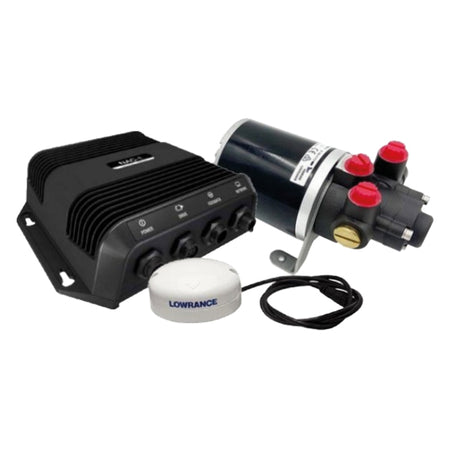 Navico hydraulisk autopilot NAC-1 monteret på båd, set fra siden