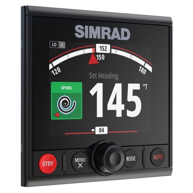 Simrad AP44 autopilotcontroller set forfra med knapper og skærm.
