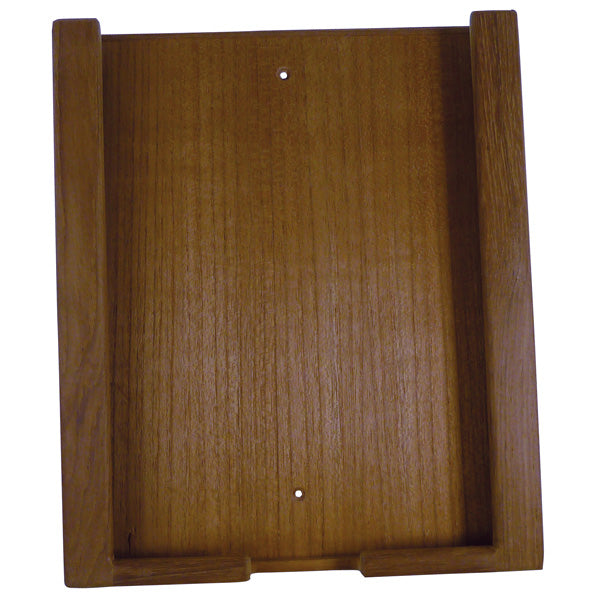 Roca teak tabletholder set fra siden, ideel til opbevaring af tablet på båden.