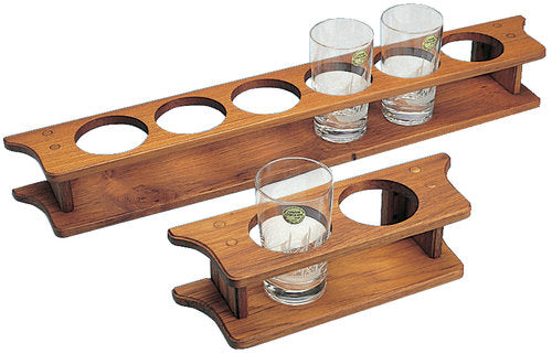 Roca glasholder i teaktræ med plads til 6 glas, set forfra.