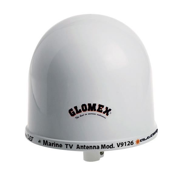 Glomex V9126 AGC TV antenne set fra siden med kabel tilsluttet