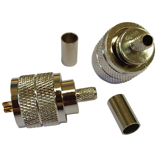 VHF stik PL259 til 6mm kabel, crimp/lodning, 2-pak set ovenfra