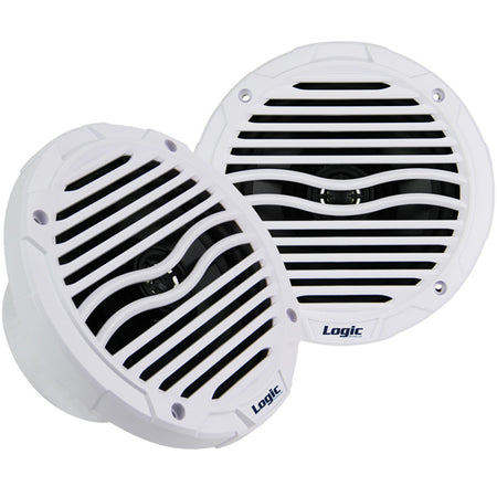 SeaTec højtalersæt Logic SoundLab 8" i hvid, set forfra.