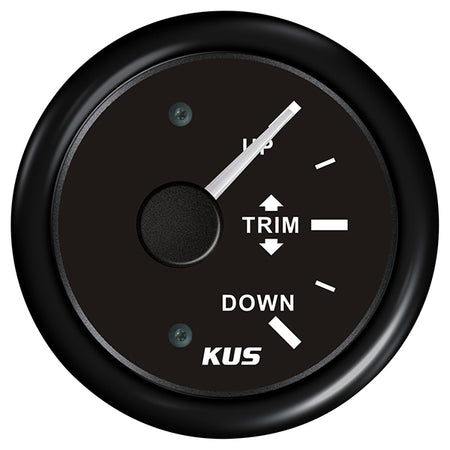 Kus trimindikator i sort, set forfra, klar til installation på båd.
