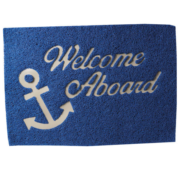Blå velkomstrede med teksten 'welcome on board', 40x60 cm, fra Lalizas.