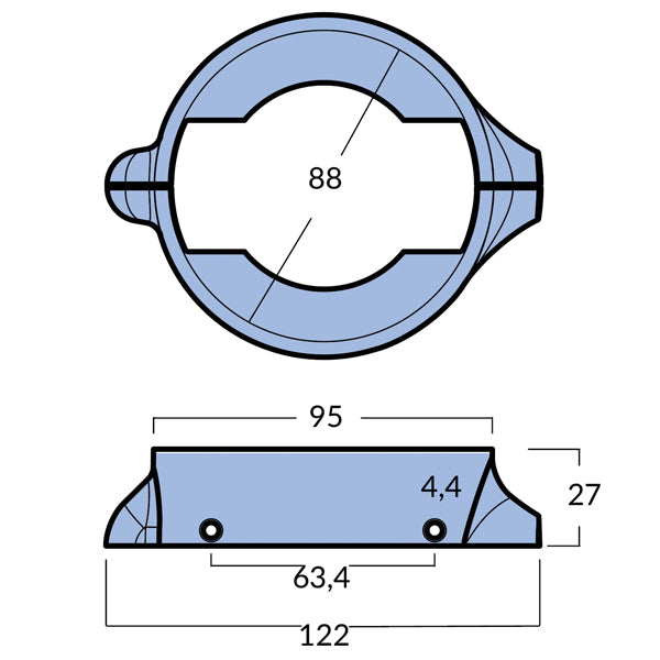 Bagside af Tecnoseal zinkring, klar til montering på Volvo 120s motor