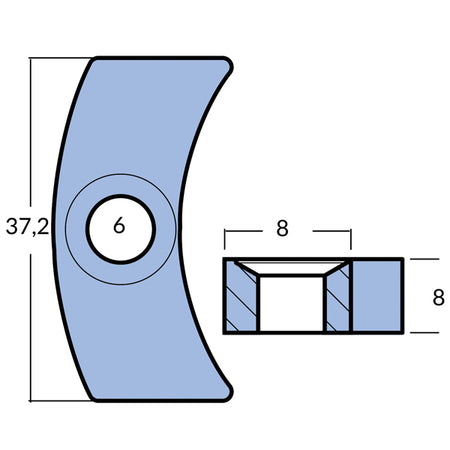 Monteringsbeslag fra Tecnoseal installeret på båd med 37 mm anode.
