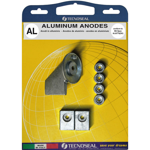 Tecnoseal alu anode kit til Suzuki motor, set fra siden med tilbehør