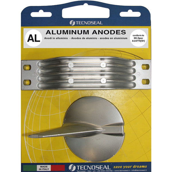 Tecnoseal alu anode kit til Yamaha motor, vist fra siden.