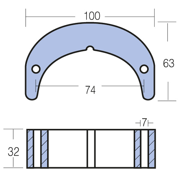 Sidet view af Tecnoseal zinkanode, ideel til beskyttelse mod korrosion.