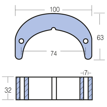 Sidet view af Tecnoseal zinkanode, ideel til beskyttelse mod korrosion.