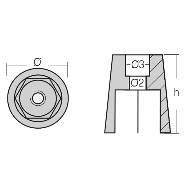 1852 zink møtrik monteret på aksel i båd