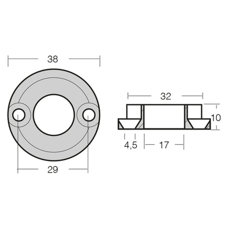 Detalje af 1852 zinkanode til Vetus bovpropel, kgf 25 10 mm