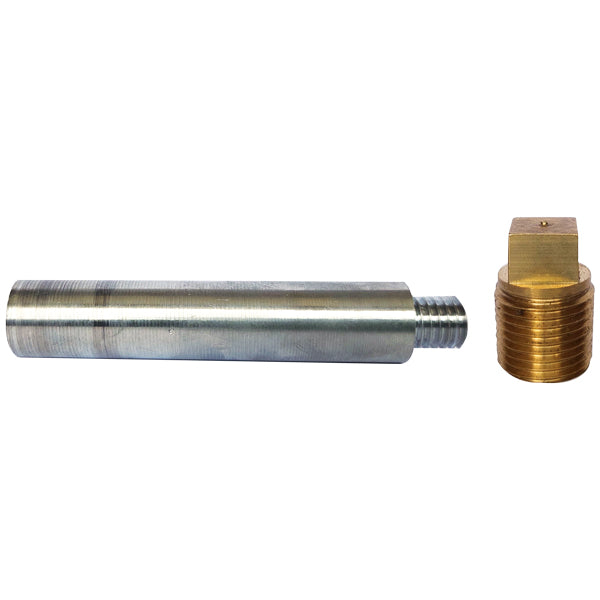 Zink for varmeveksler med 1/4" messingprop fra 1852, set fra siden.