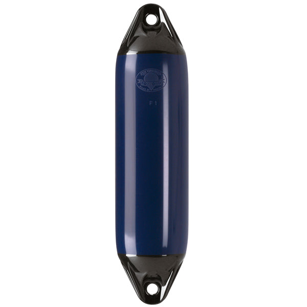 Polyform fender F01L i navy med sort top, stående forfra