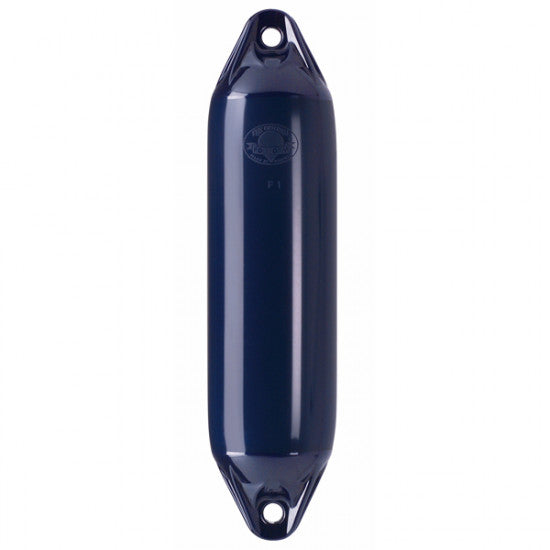 Polyform F6 fender med navy farve og toppanel set fra siden
