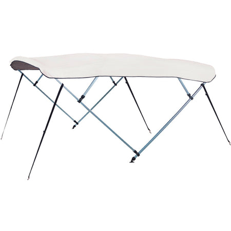 1852 Bimini top i aluminium, vises fra siden med mål og detaljer