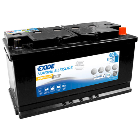 Exide batteri Nautilus 80Ah set fra siden med tydelig etikette.