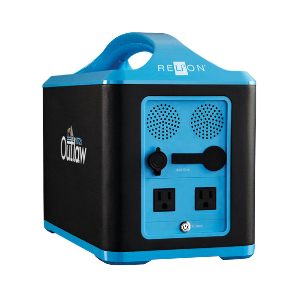 Sidevisning af SeaTec RELiON Outlaw Portable Power Station, fremhæver bærerem og håndtag
